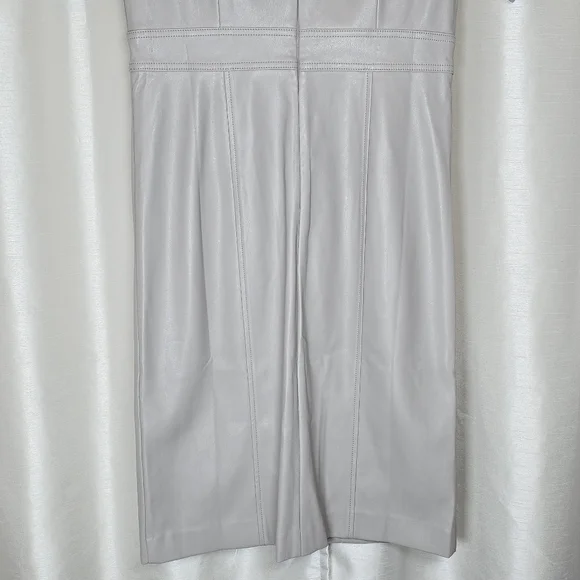 Ann Taylor Women's Vegan Leather Sheath Midi Dress Short Sleeve Size 6 Gray New - Picture 10 of 16